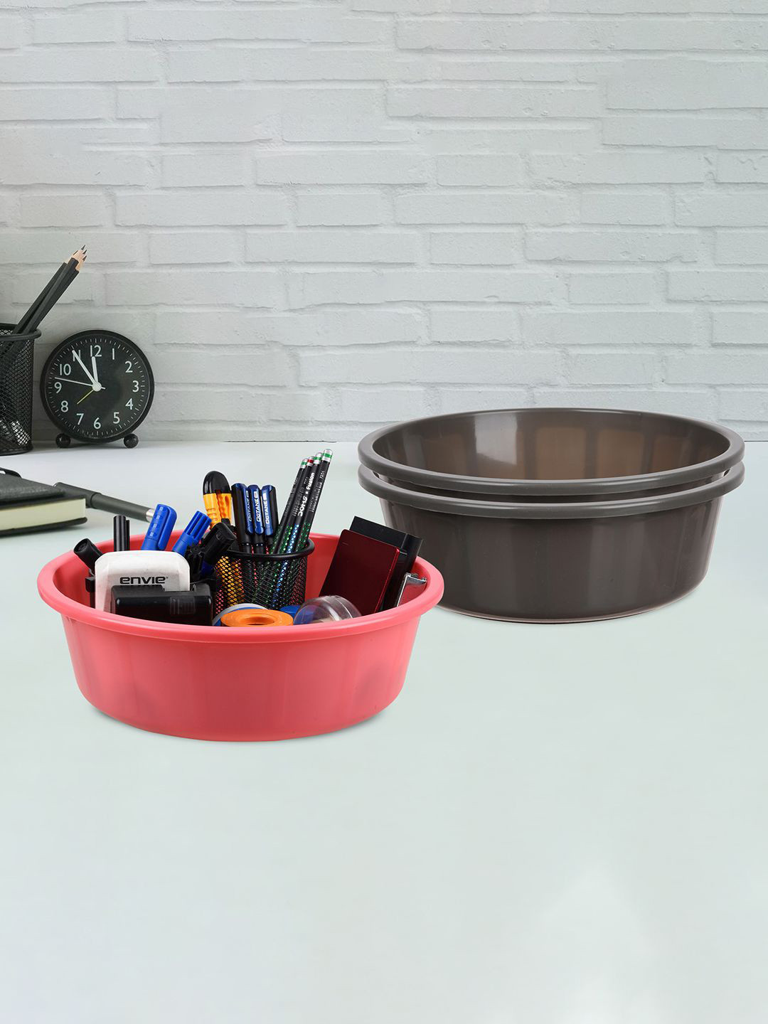 

Kuber Industries Grey & Pink Pack of 3 Multipurpose Storage Organizer Tub