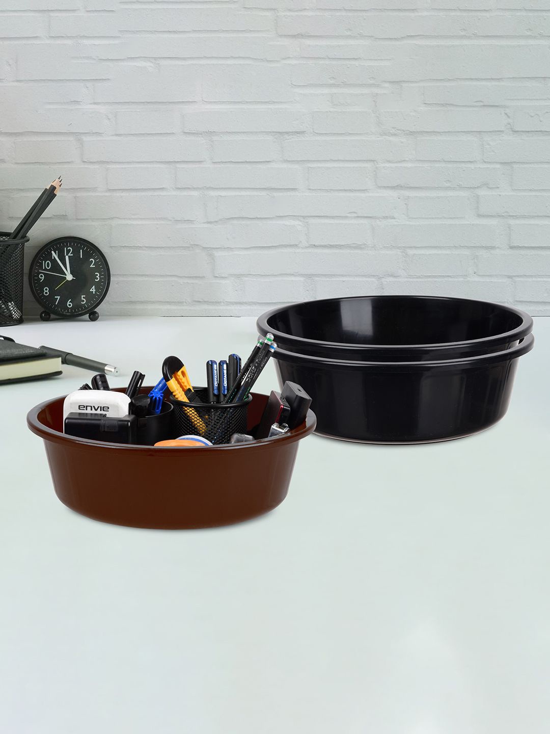 

Kuber Industries Brown & Black Pack of 3 Multipurpose Storage Organizer Tub