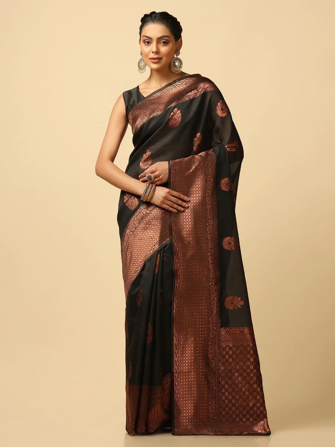 

Aika Woven Design Zari Pure Silk Banarasi Saree, Black