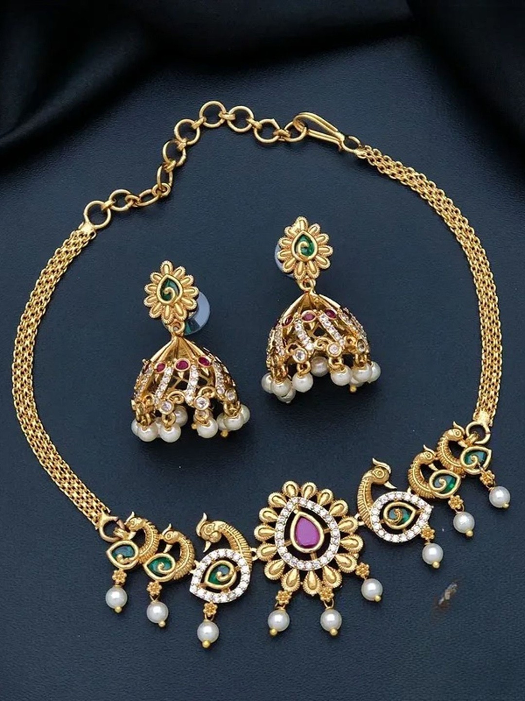 

Rangrozo Jewellery Gold-Plated Artificial Stone Studded JewellerySet