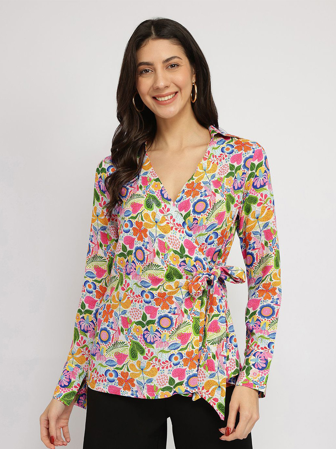 

FableStreet Women Classic Floral Opaque Printed Formal Shirt, White