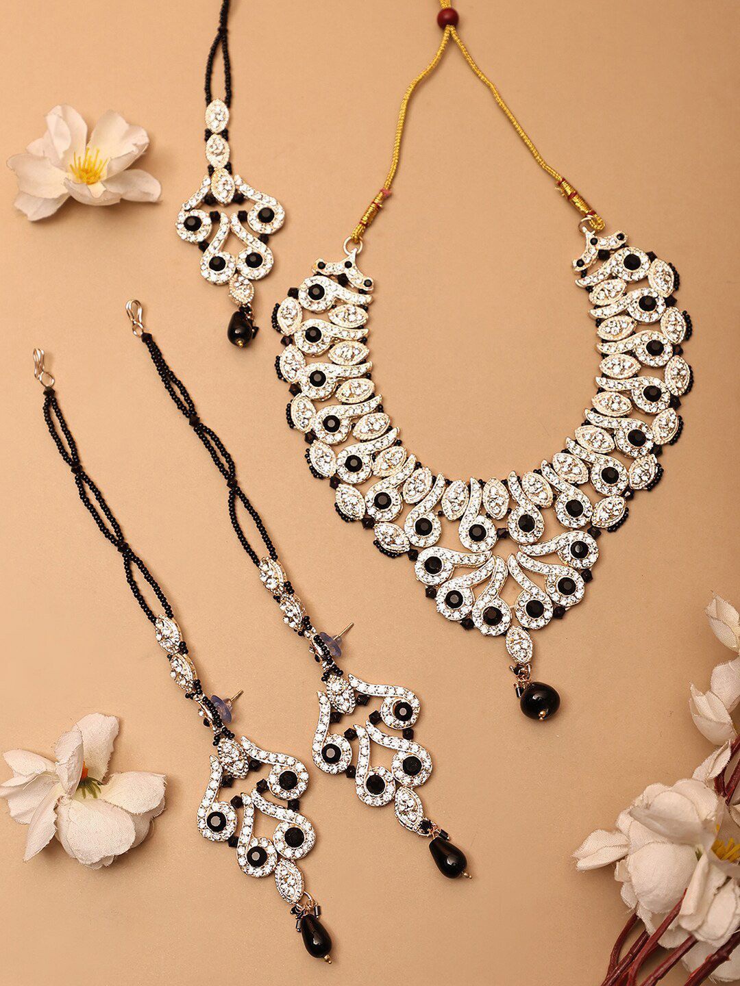 

Anouk White Silver-Plated Artificial Stones Studded & Beaded Jewellery Set