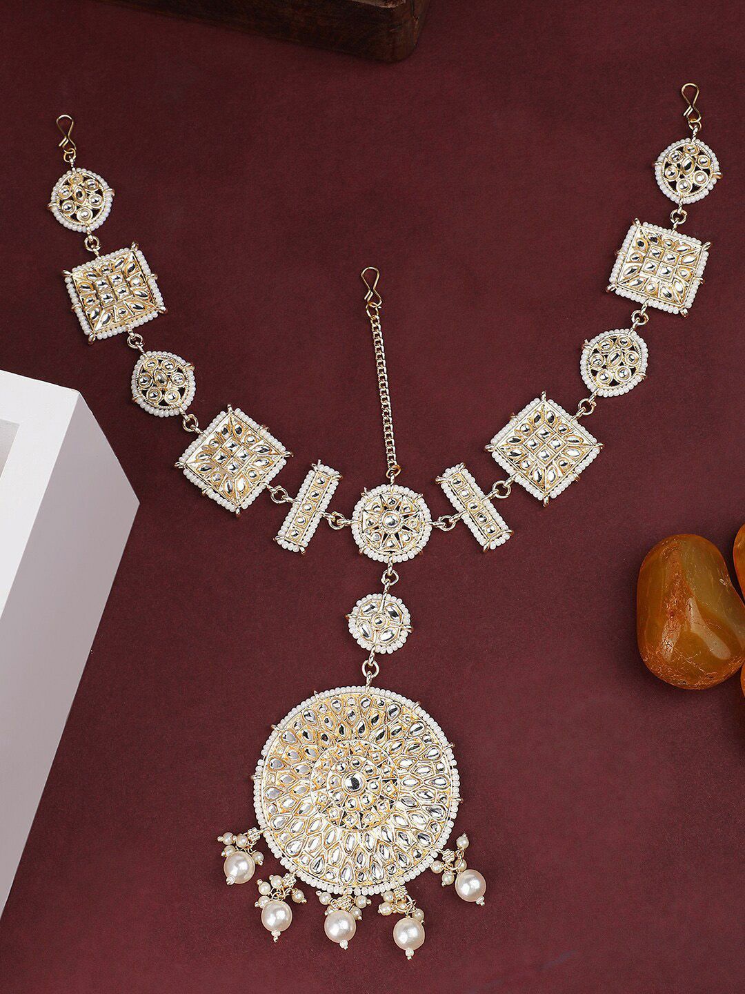

Anouk Gold-Plated Kundan Studded & Pearls Beaded Sheeshphool
