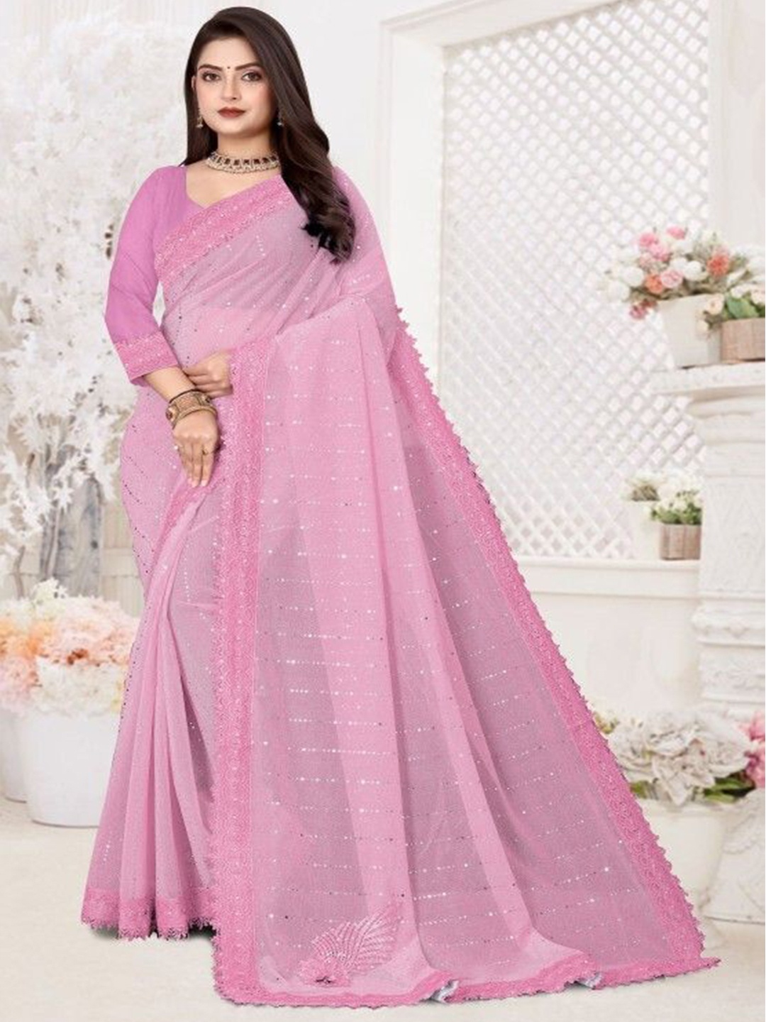 

Aika Embellished Saree With Blouse, Pink