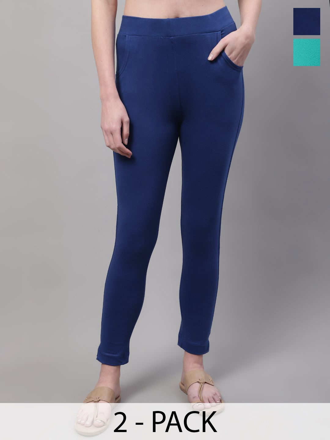 

Valles365 by S.C. Pack Of 2 Cotton Ankle-Length Leggings, Blue