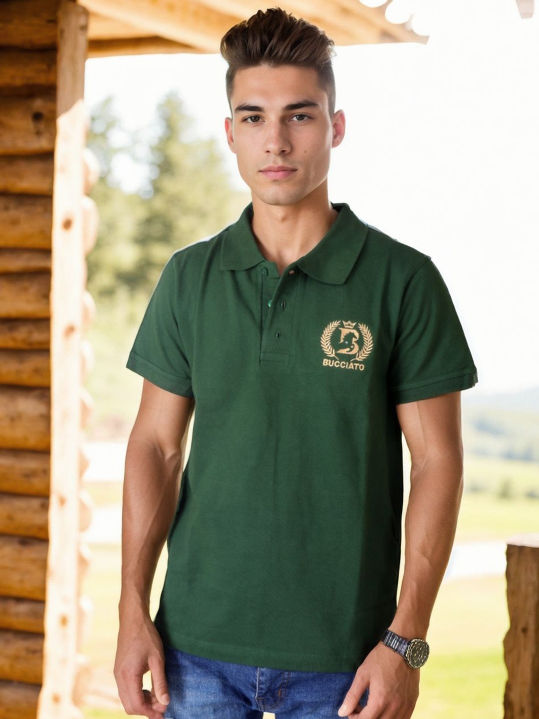 

Bucciato Private Limited Men Solid Polo Collar Cotton T-shirt, Green