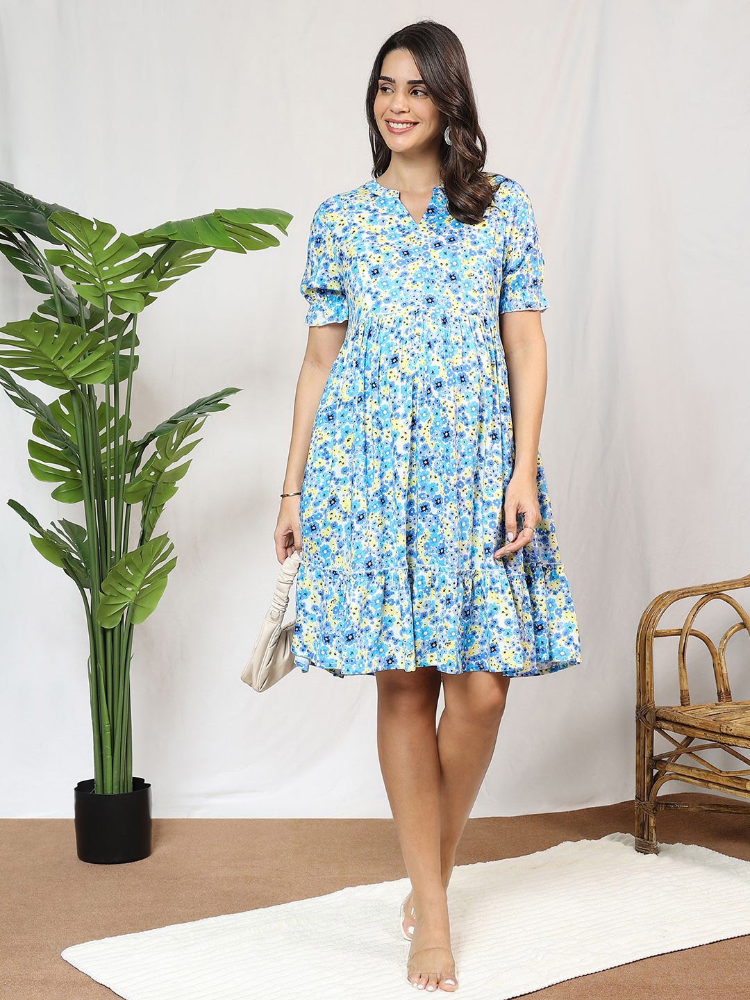

MomToBe Women Rayon Sky Blue Maternity Dress
