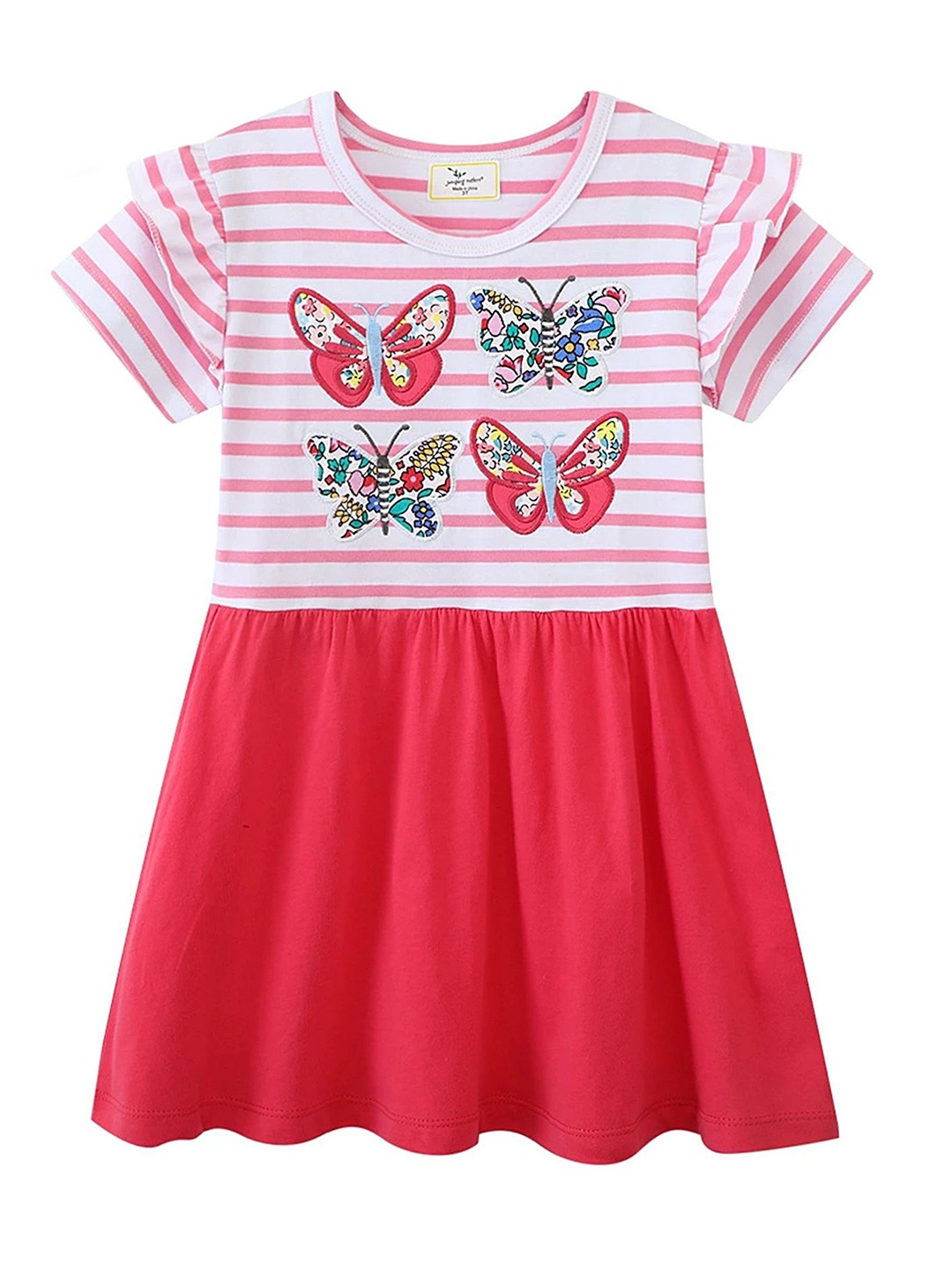 

LULU & SKY Girls Striped Fit & Flare Dress, Pink