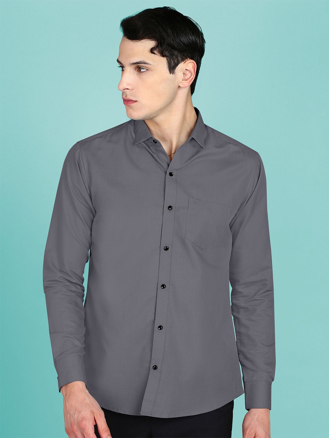 

Fibermill Men Slim Fit Opaque Casual Shirt, Grey melange