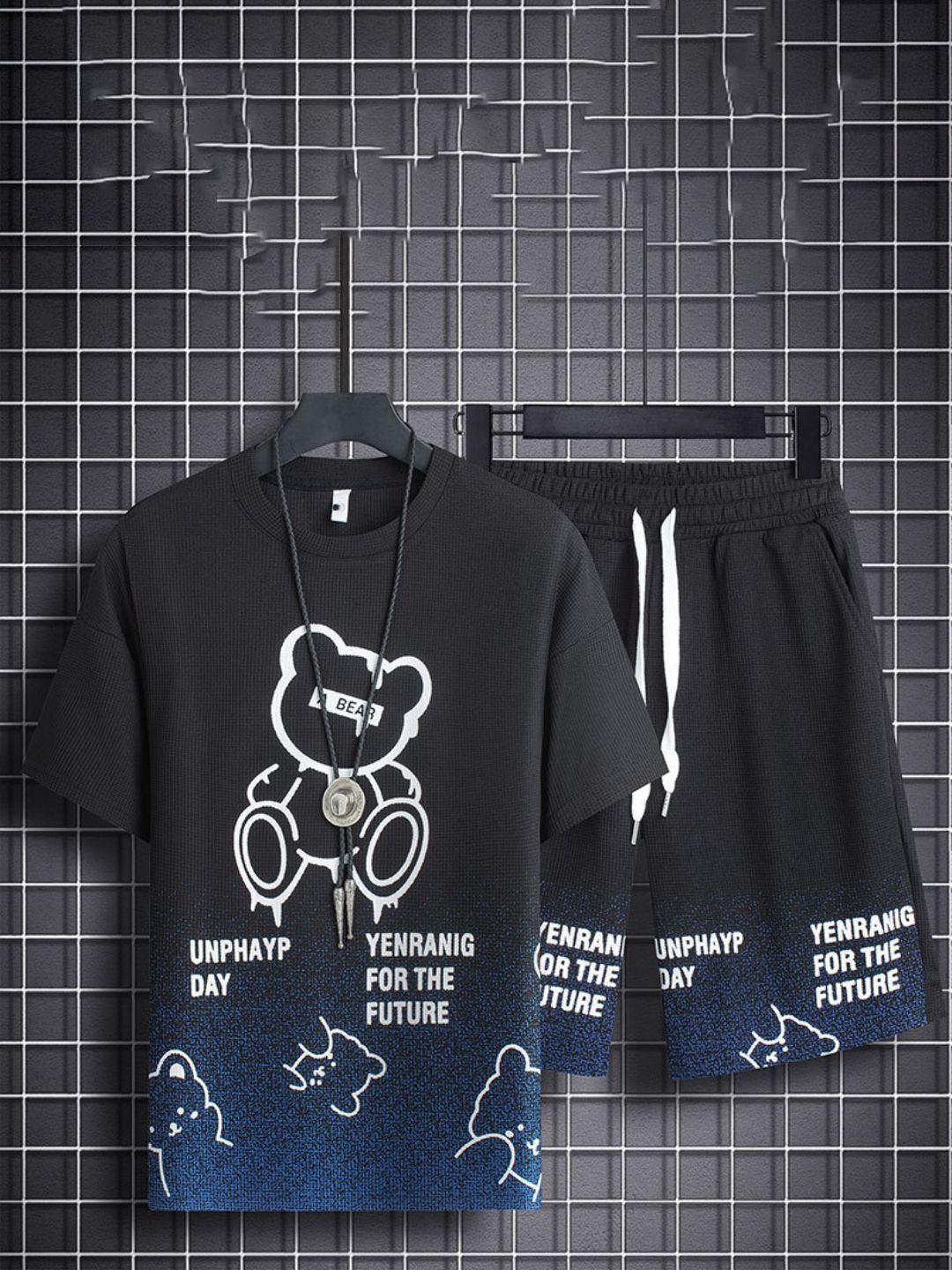 

StyleCast Printed Round Neck T-Shirt & Shorts, Black