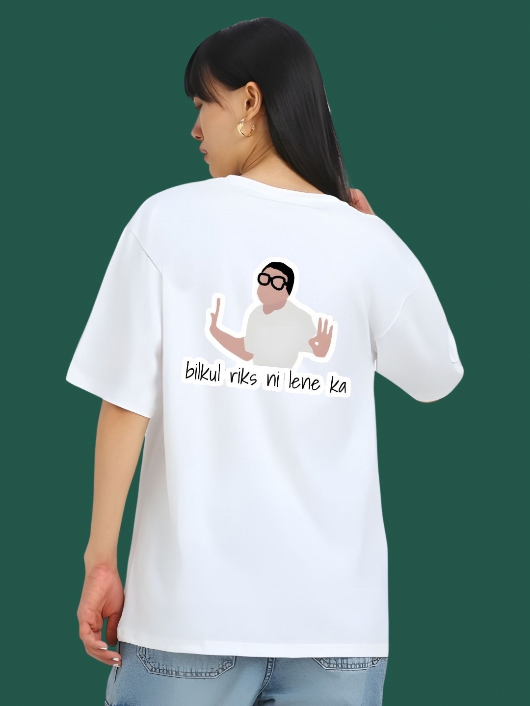 

DressBerry Women Photographic Printed Round Neck Cotton Oversized T-shirt, White