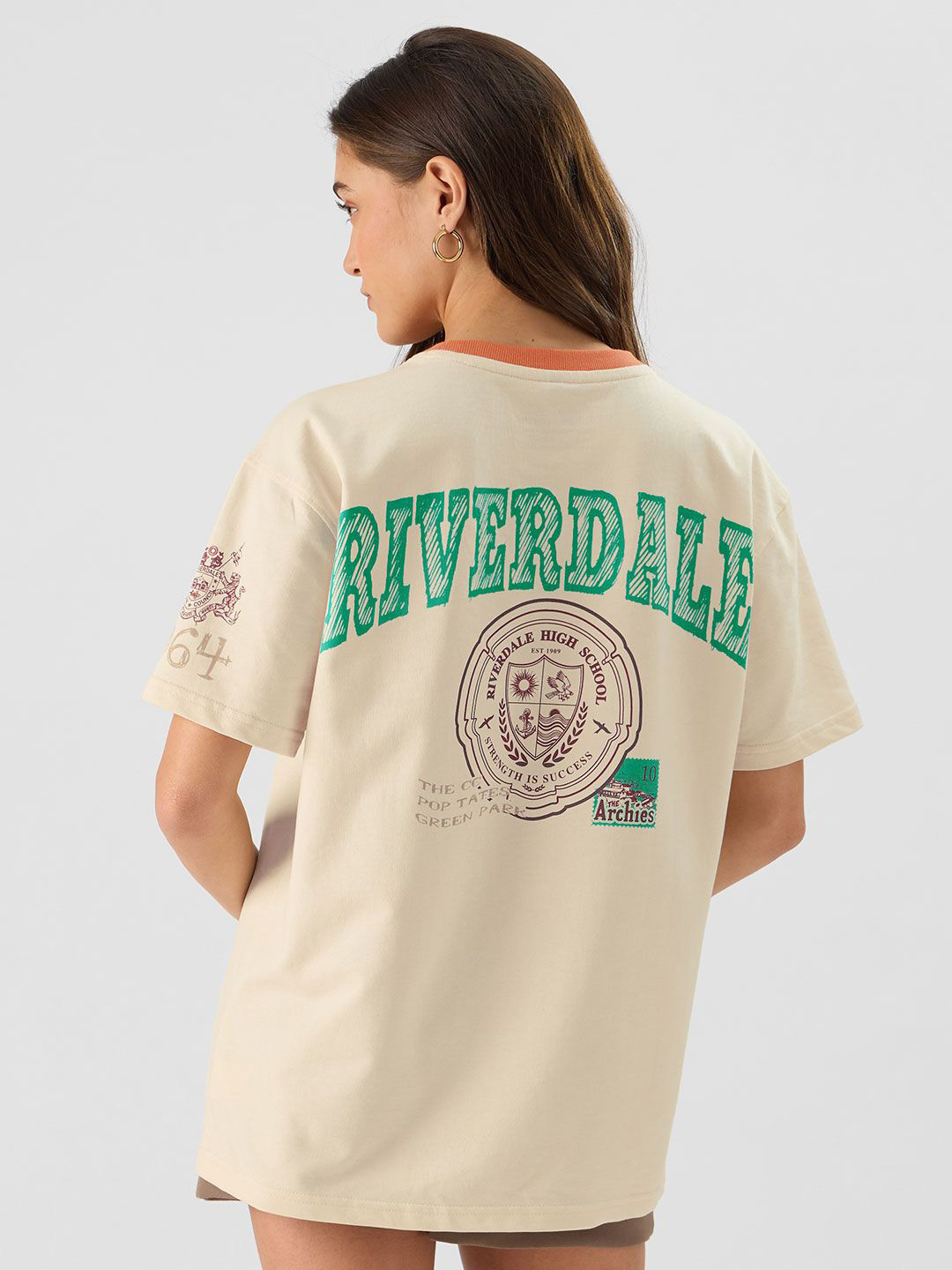 

The Souled Store Women Graphic Printed Round Neck Cotton Oversized T-shirt, Cream