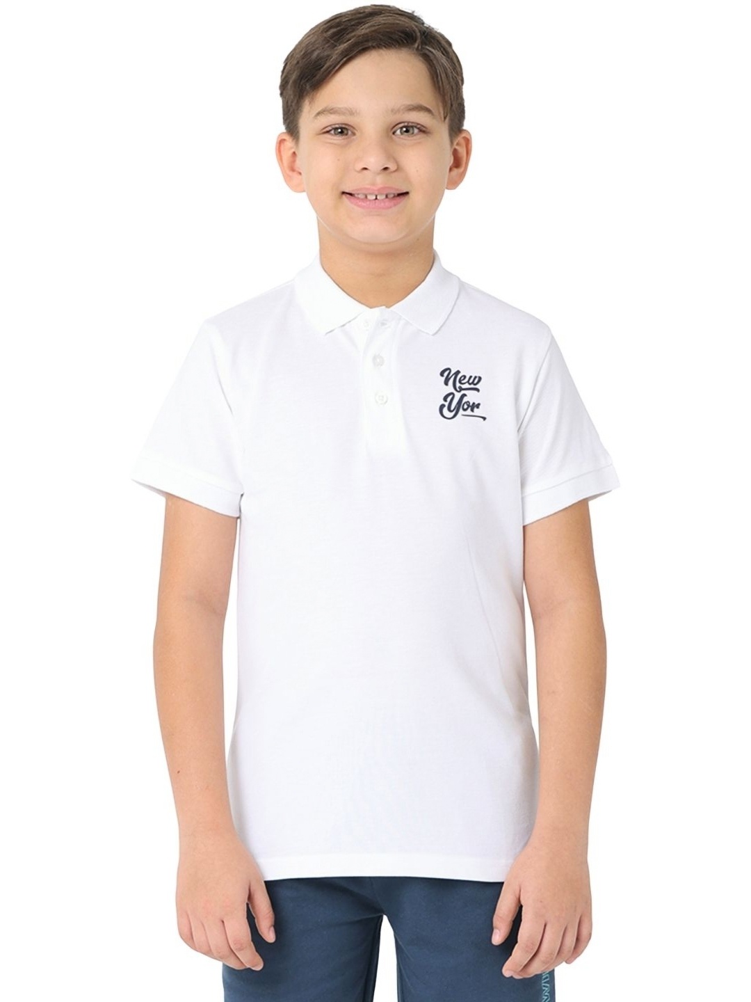 

Nuego Boys Bio Finish Solid Polo Collar Cotton T-shirt, White