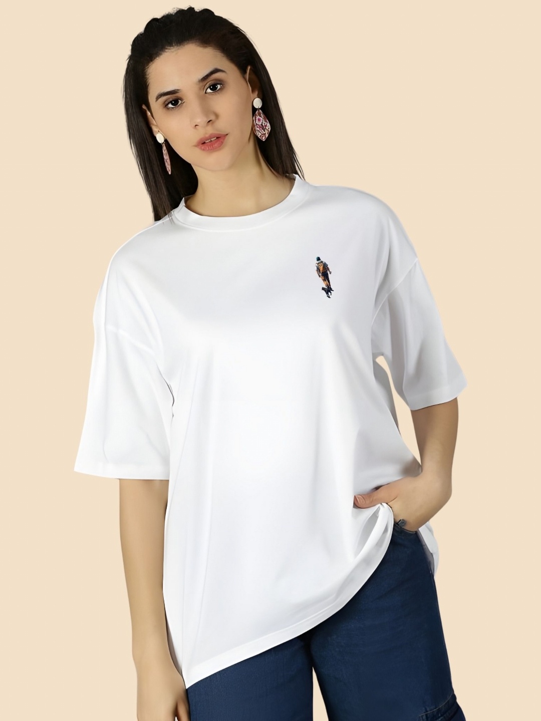 

SZN Women Graphic Printed Round Neck Cotton Oversized T-shirt, White