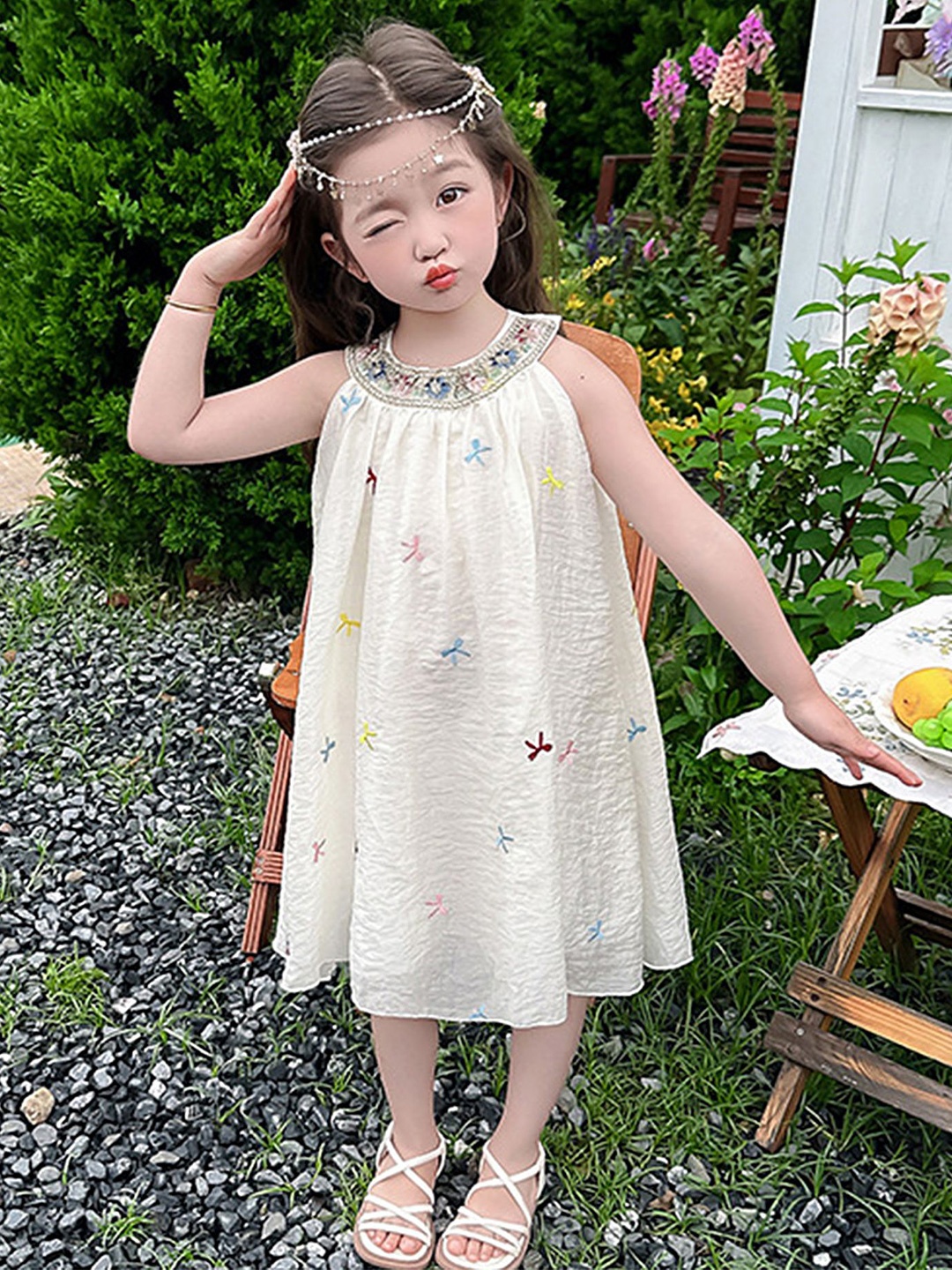 

LULU & SKY Girls Embroidered A-Line Dress, Beige