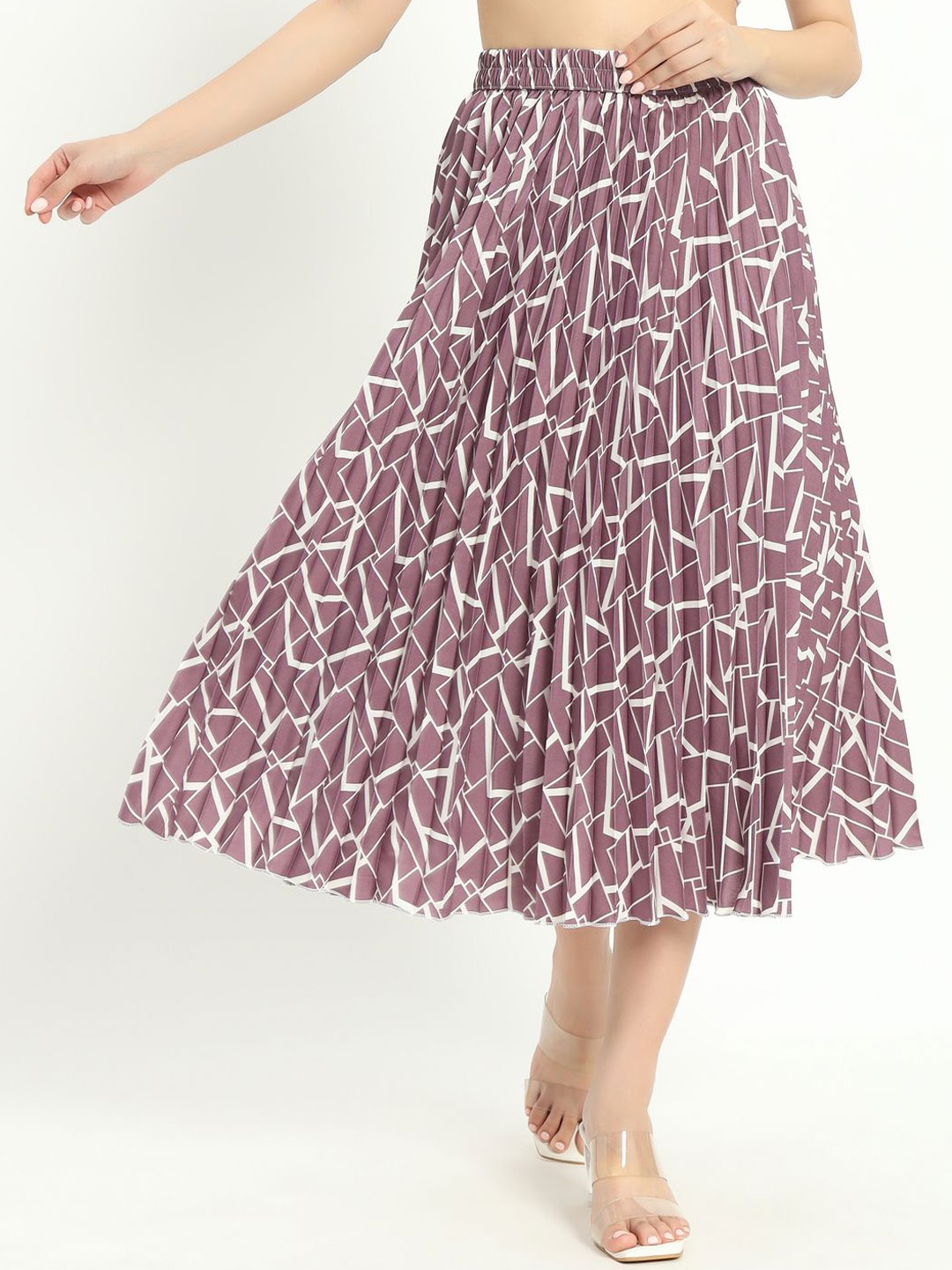 

ZWERLON Abstract Printed Pleated A-Line Midi Skirt, Purple