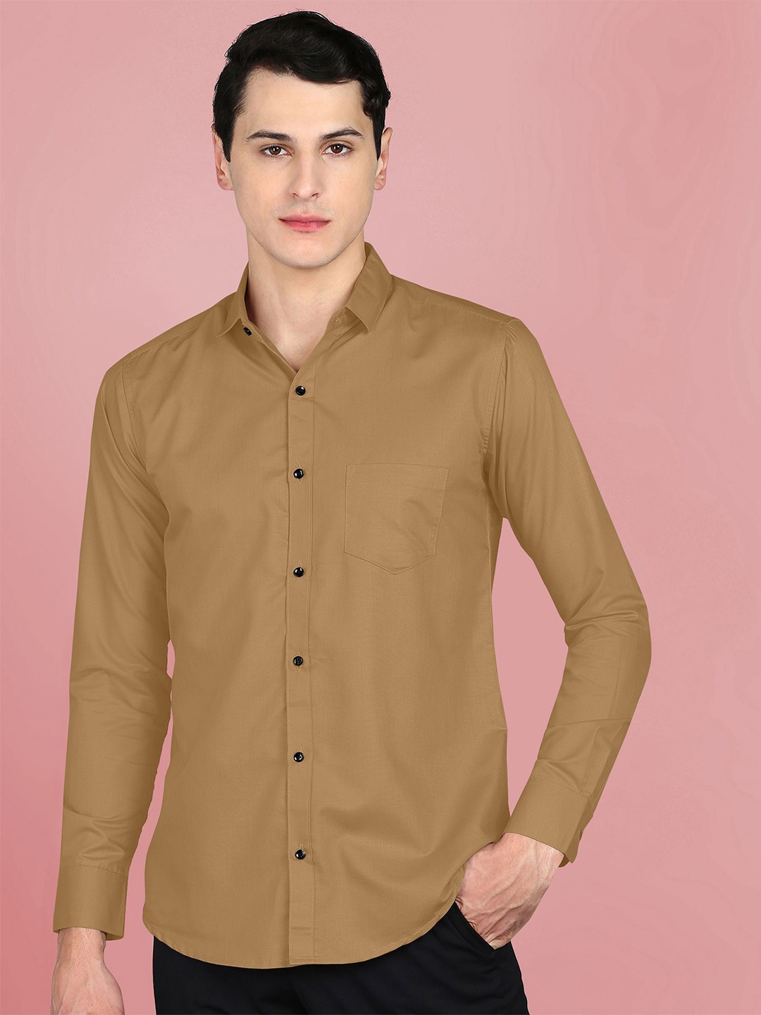 

Fibermill Men Slim Fit Opaque Casual Shirt, Khaki