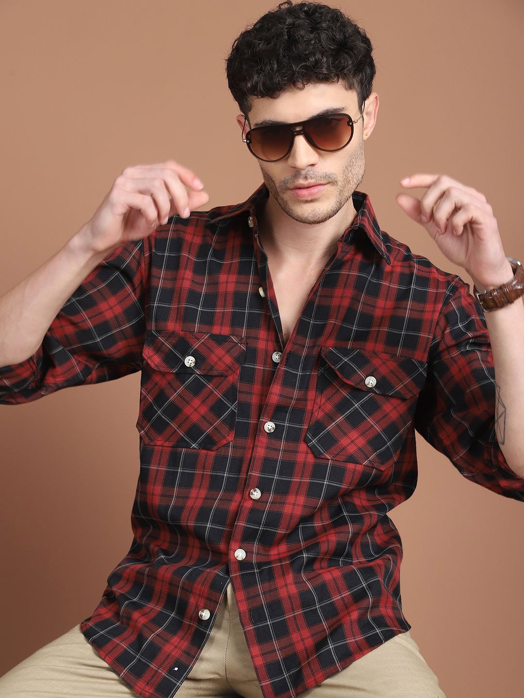 

Indian Needle Men Classic Tartan Checks Opaque Checked Casual Shirt, Maroon