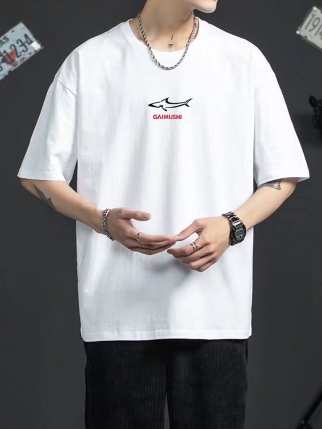 

StyleCast Men Graphic Printed Round Neck Cotton Oversized T-shirt, White