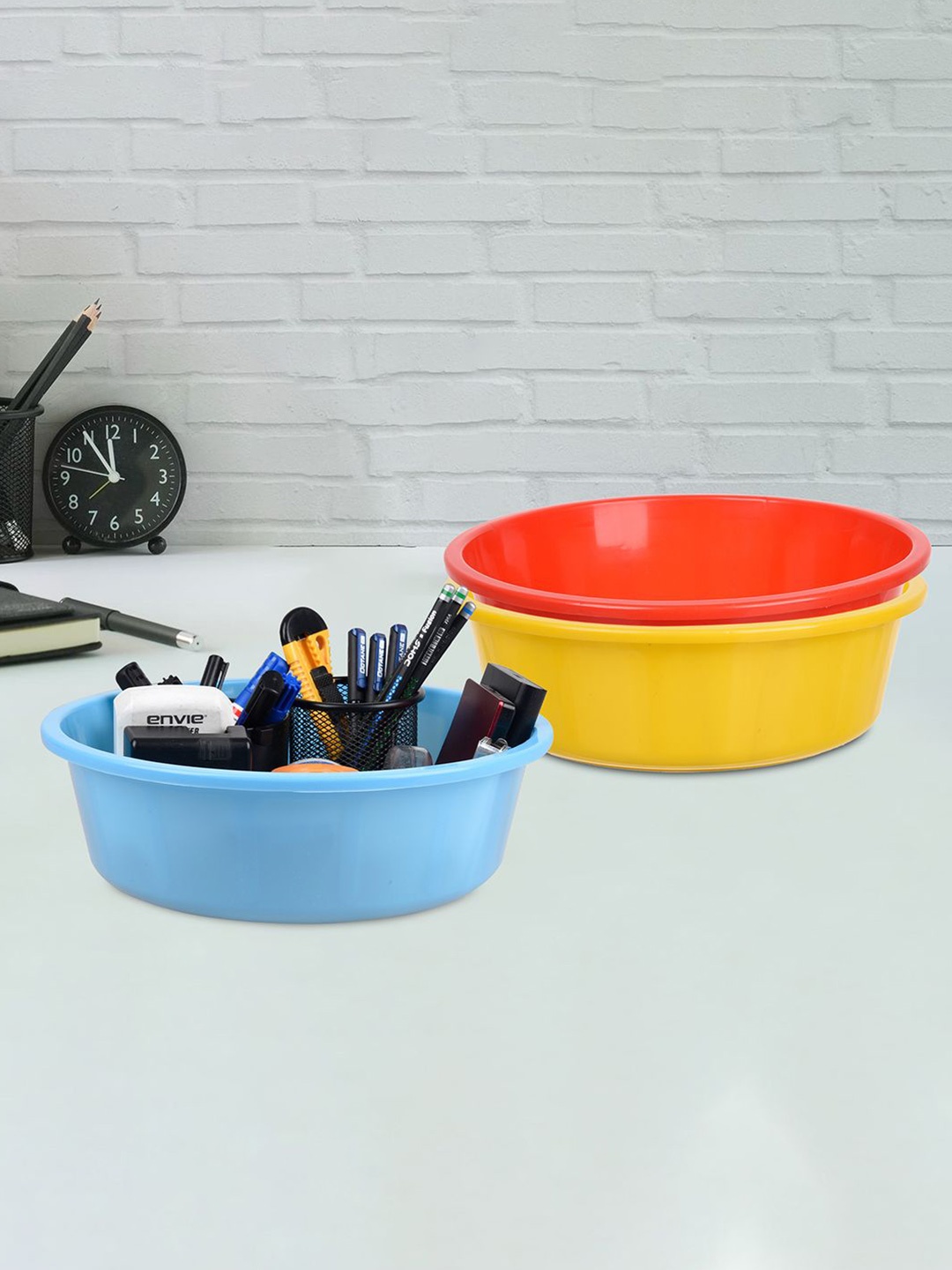 

Kuber Industries Yellow and Red 3 Pieces Multipurpose Storage Desk Organisers