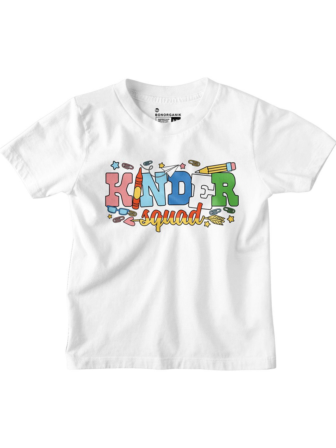 

BonOrganik Boys Typography Printed Round Neck Cotton T-shirt, White