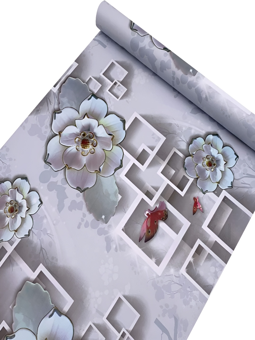 

ANNA CREATIONS Grey & Red Floral Printed Self-Adhesive Waterproof Wallpaper