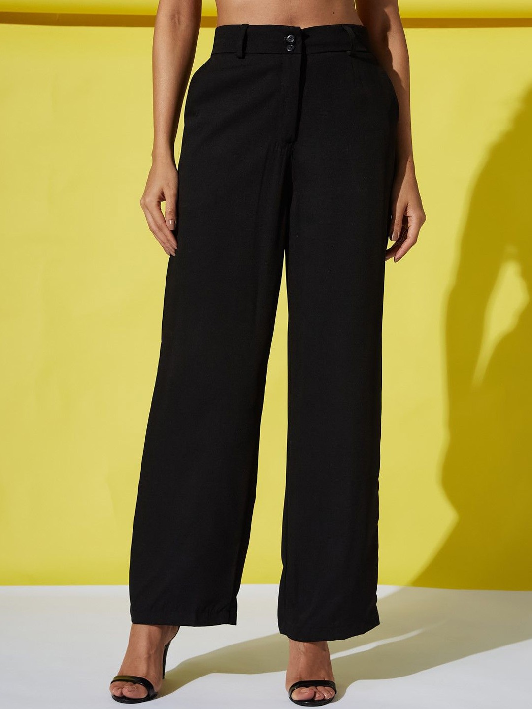 

CORSICA Women Loose Fit High-Rise Pleated Trousers, Black