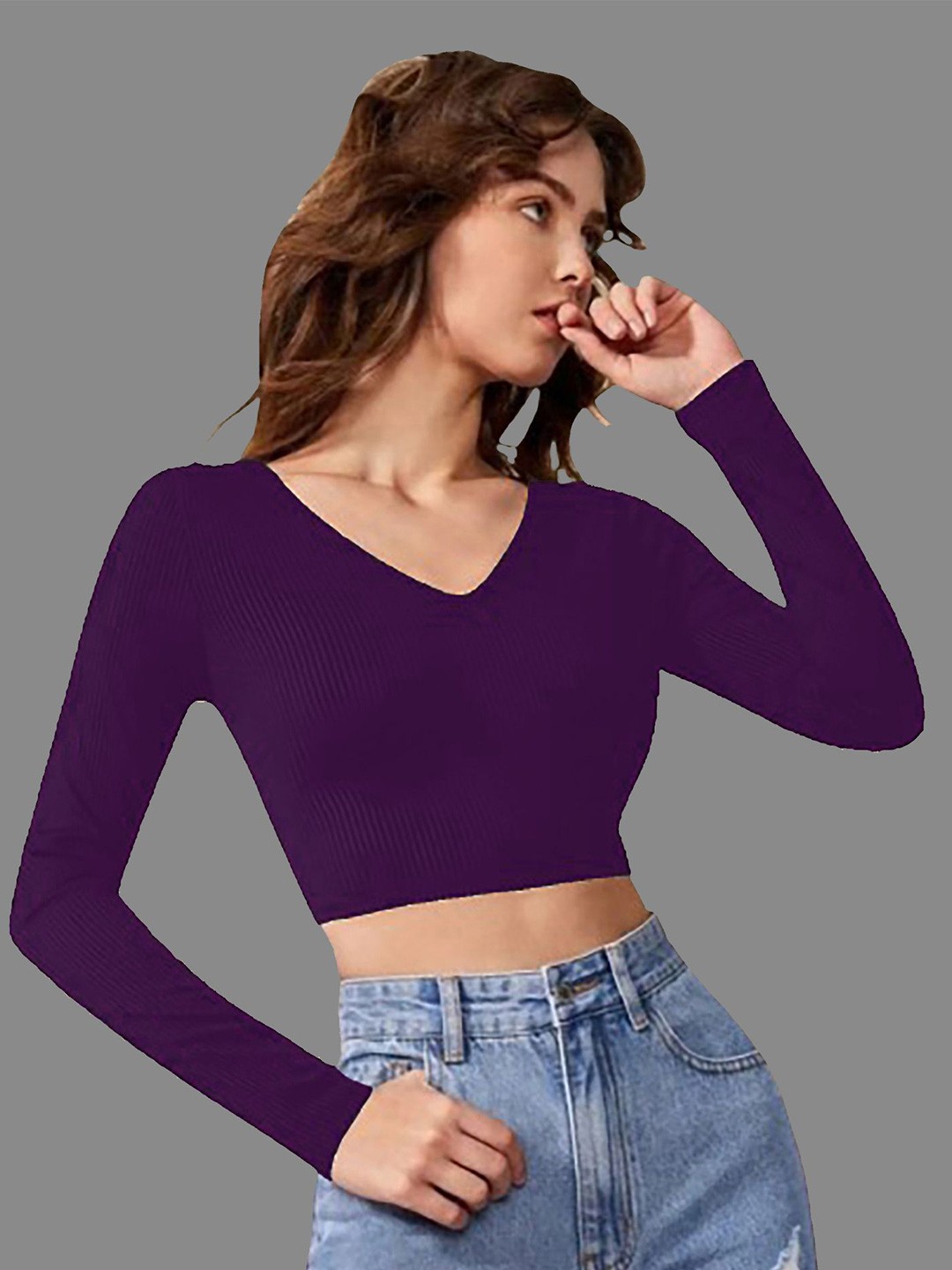 

Dream Beauty Fashion Women V-Neck Crop Top, Purple