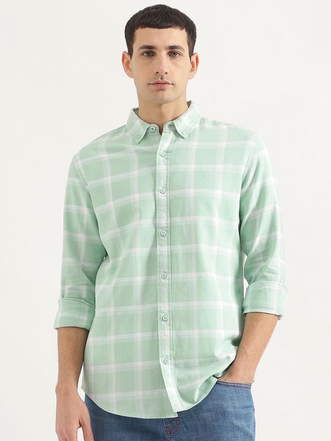 

United Colors of Benetton Men Opaque Checked Casual Shirt, Green