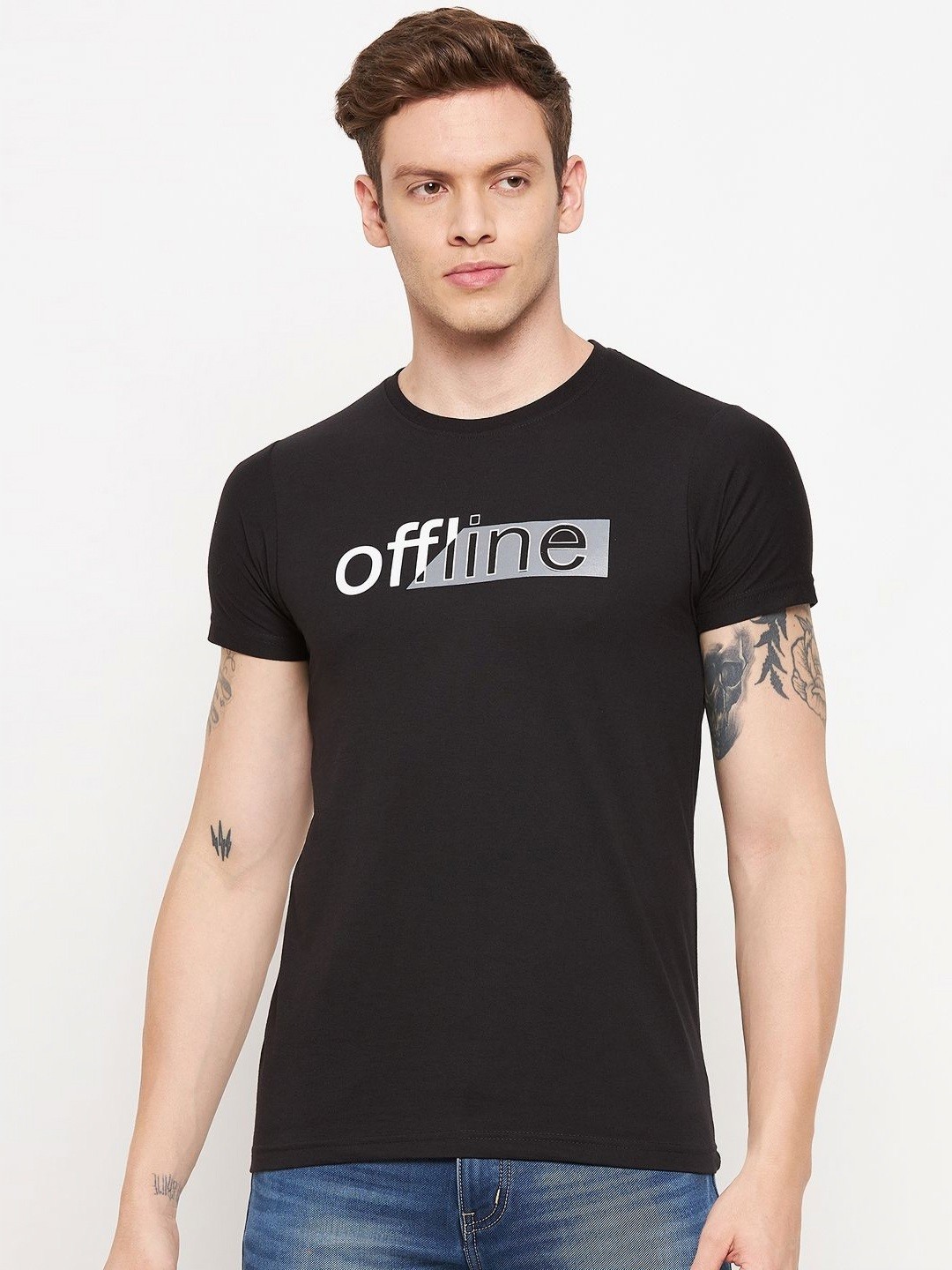 

LYCOS Men Typography Printed Round Neck Cotton T-shirt, Black