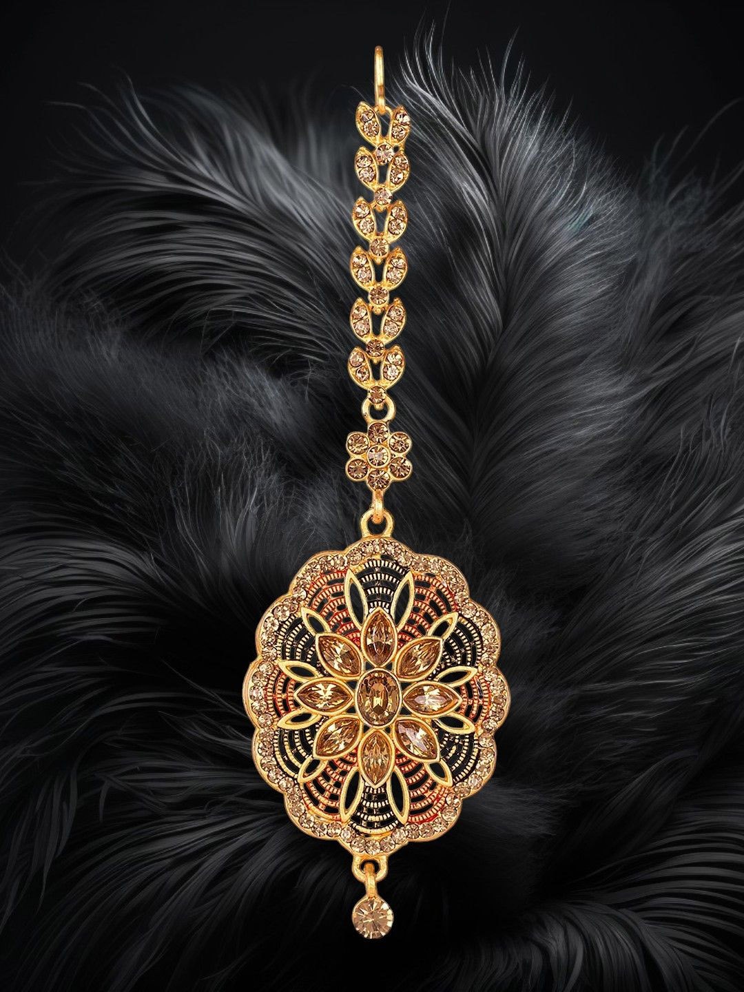 

Anouk Gold-Plated Kundan Stone Studded & Beaded Floral Shaped Maang Tikka