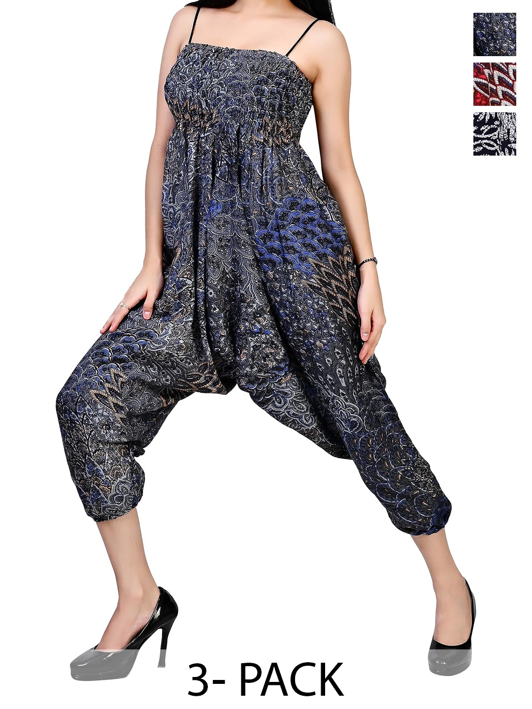 

NarNari Pack Of 3 Printed Mid-Rise Harem Pants, Blue