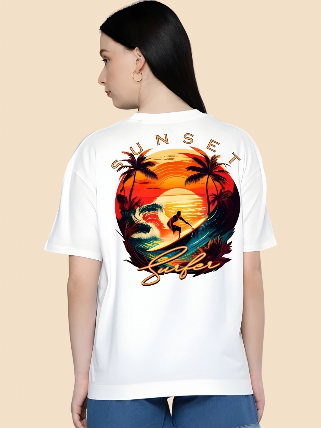 

SZN Women Graphic Printed Round Neck Cotton Oversized T-shirt, White