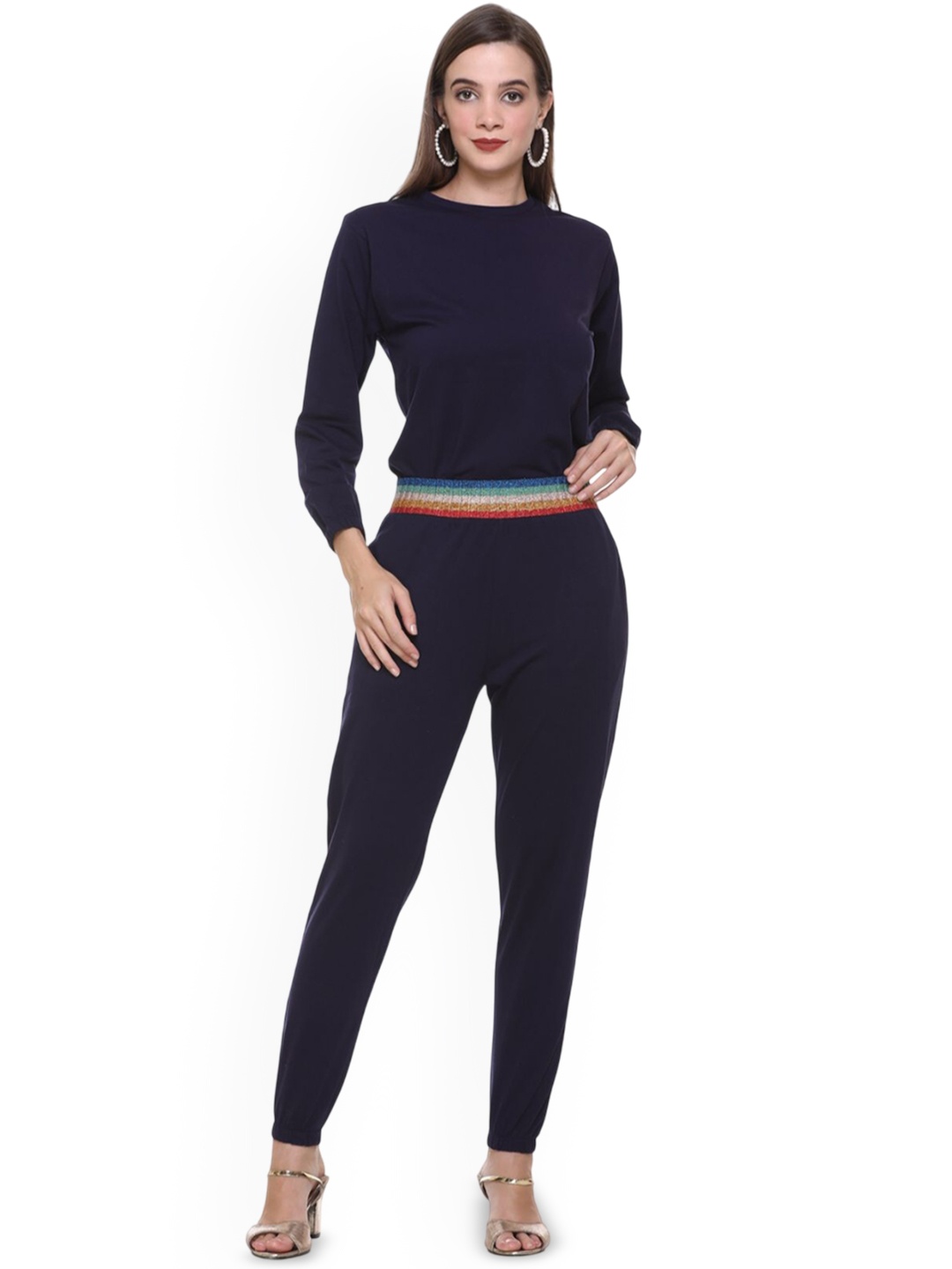 

BeriBlu Round Neck Top With Trouser, Navy blue