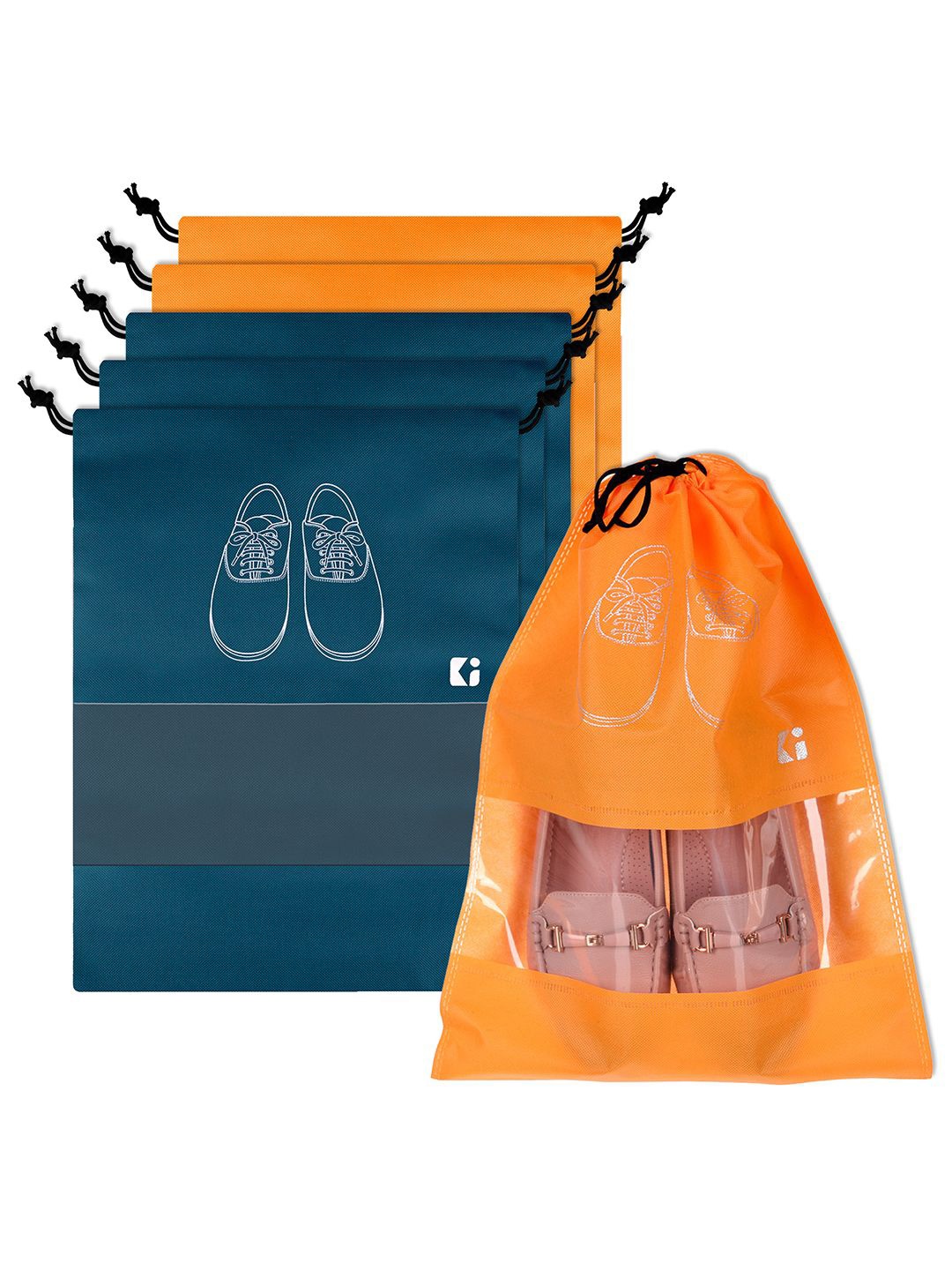 

Kuber Industries Navy Blue & Orange 6 Pieces Regular Shoes Cover