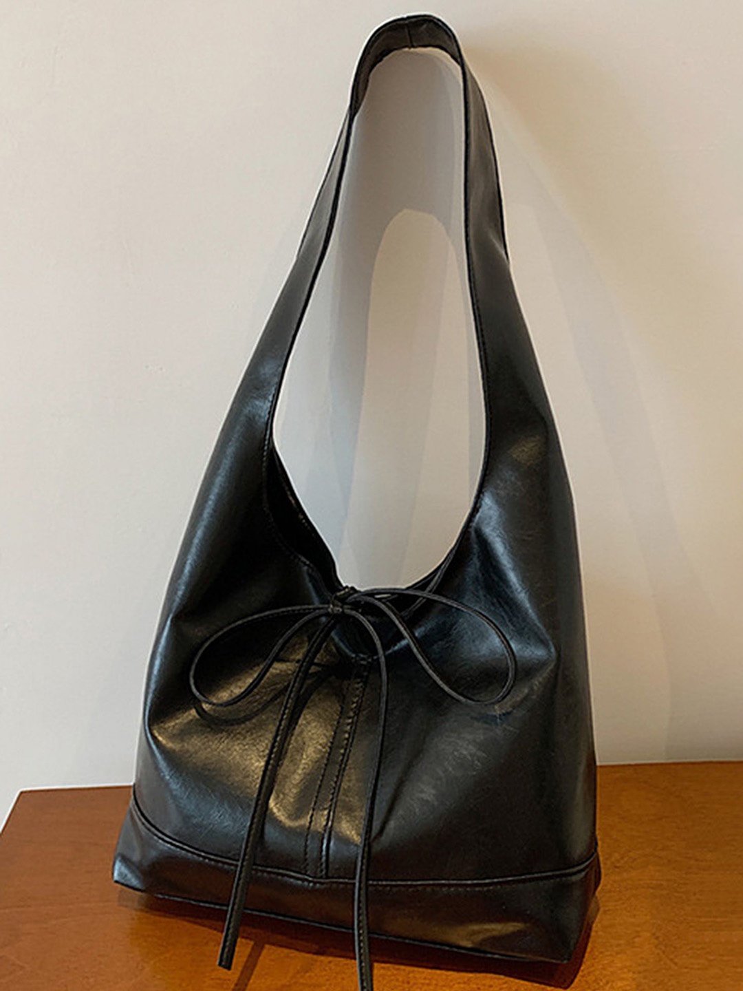 

LULU & SKY PU Structured Hobo Bag with Bow Detail, Black