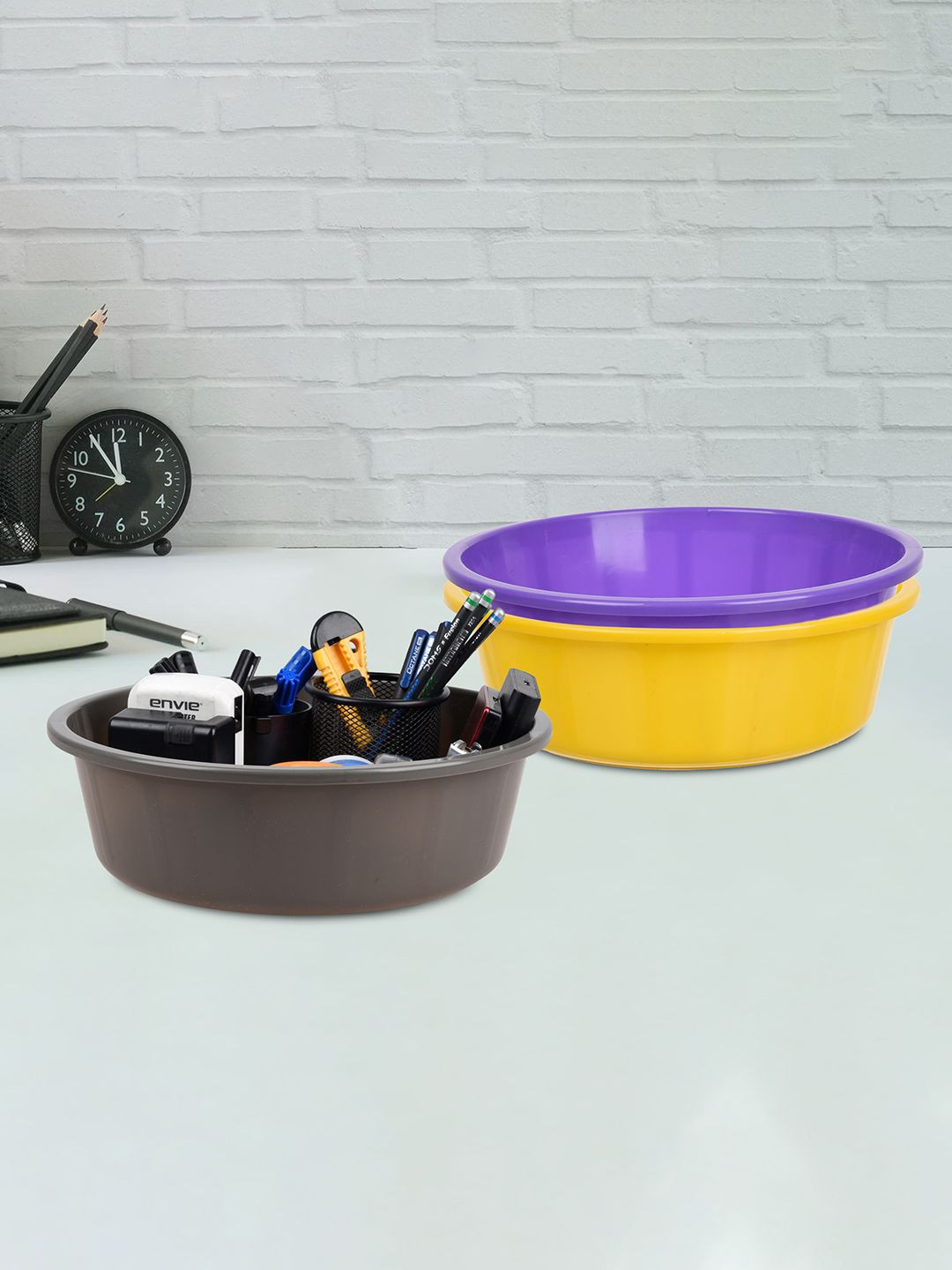 

Kuber Industries Yellow & Purple 3 Pieces Regular Desk Organisers 6L Each