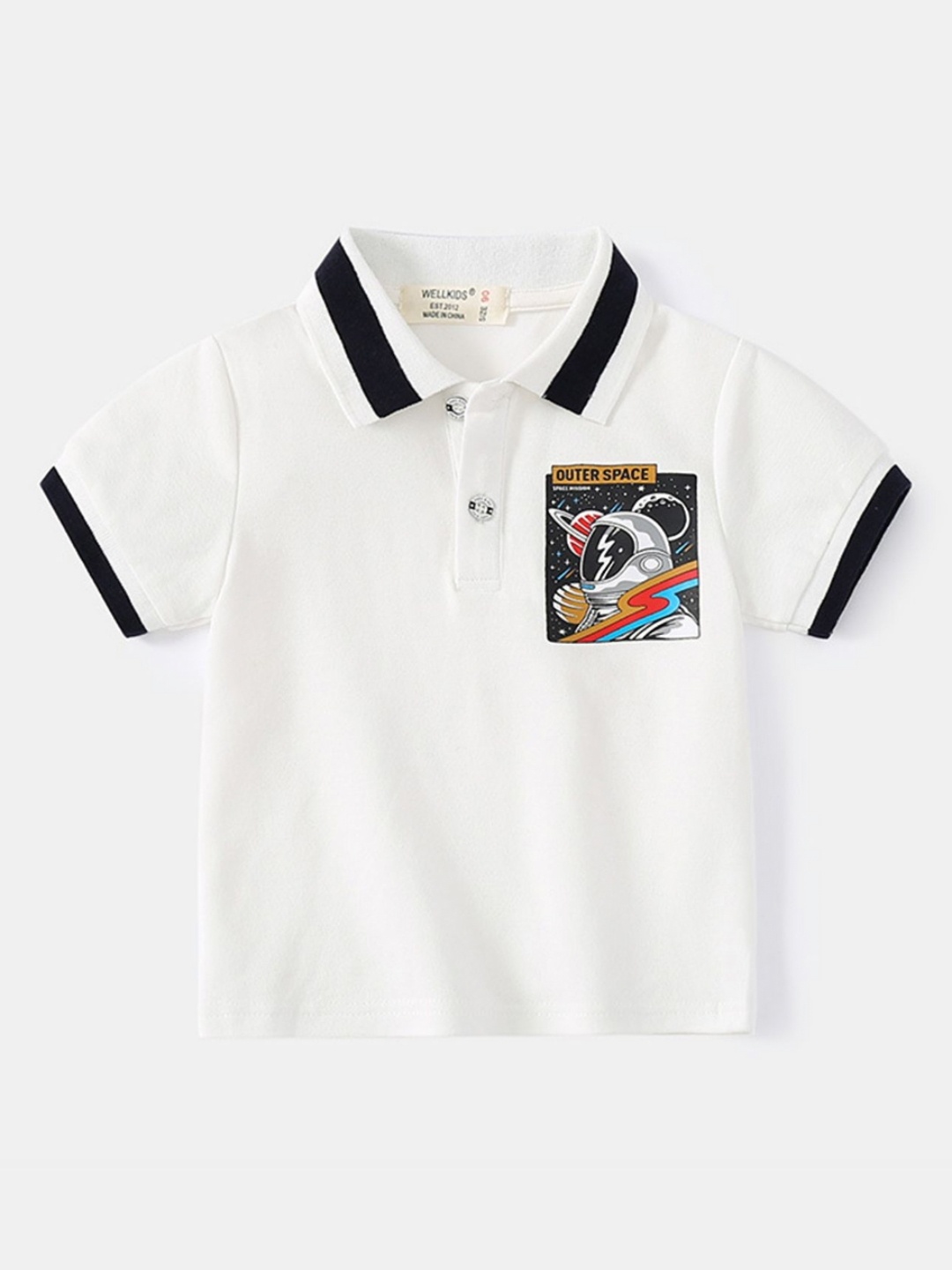 

LULU & SKY Boys Polo Collar Organic Cotton Applique T-shirt, White
