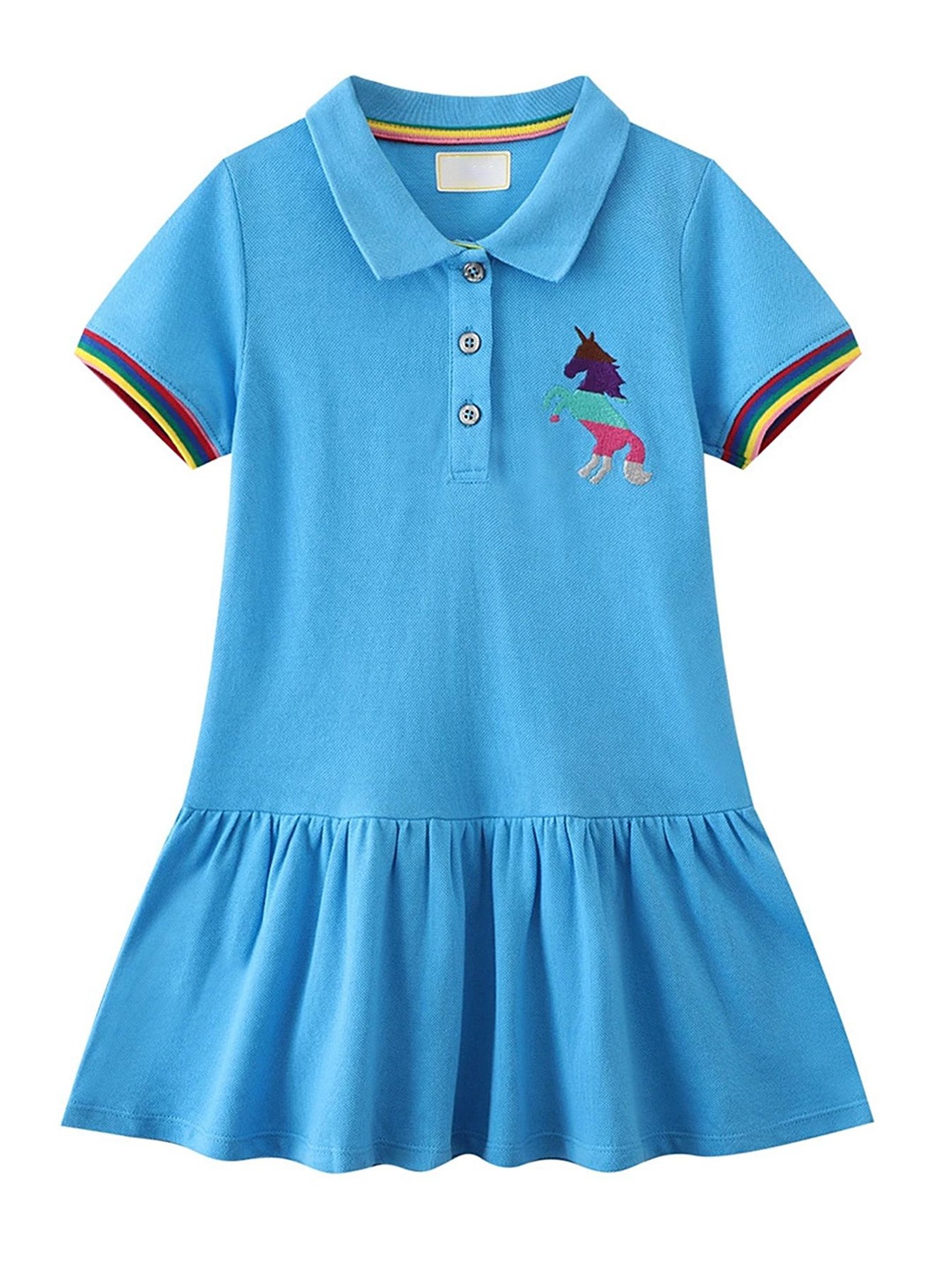 

LULU & SKY Girls Shirt Collar Drop-Waist Dress, Blue