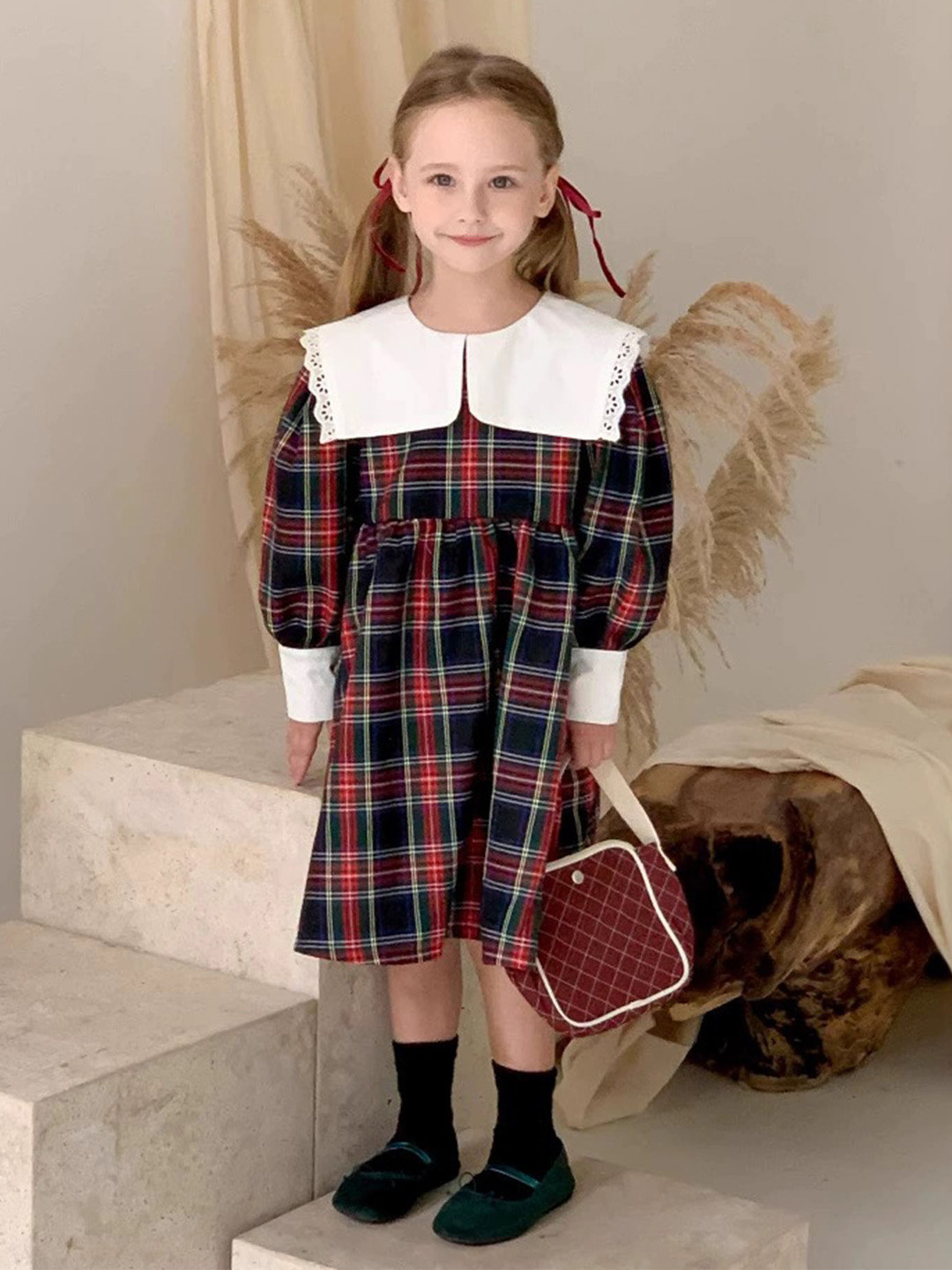 

LULU & SKY Girls Checked Fit-Flare Dress, Red