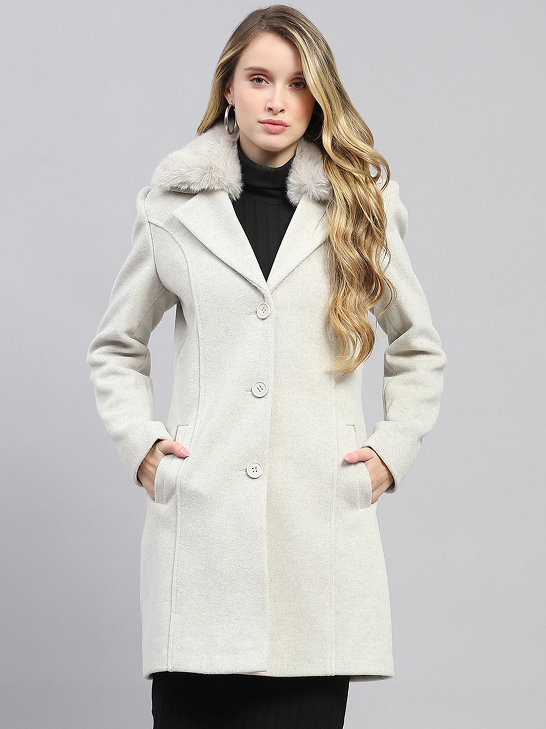

Monte Carlo Spread Collared Full Sleeve Single-Breasted Coat, Grey