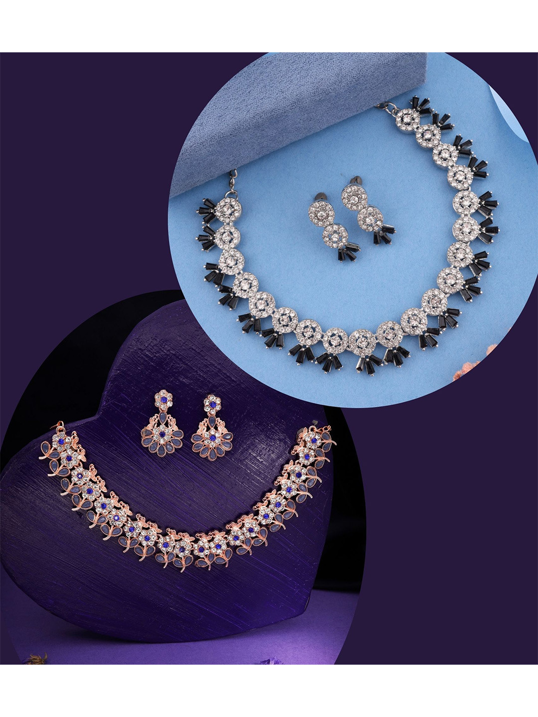 

DIVASTRI Set Of 2 Silver-Plated American Diamond-Studded Jewellery Set