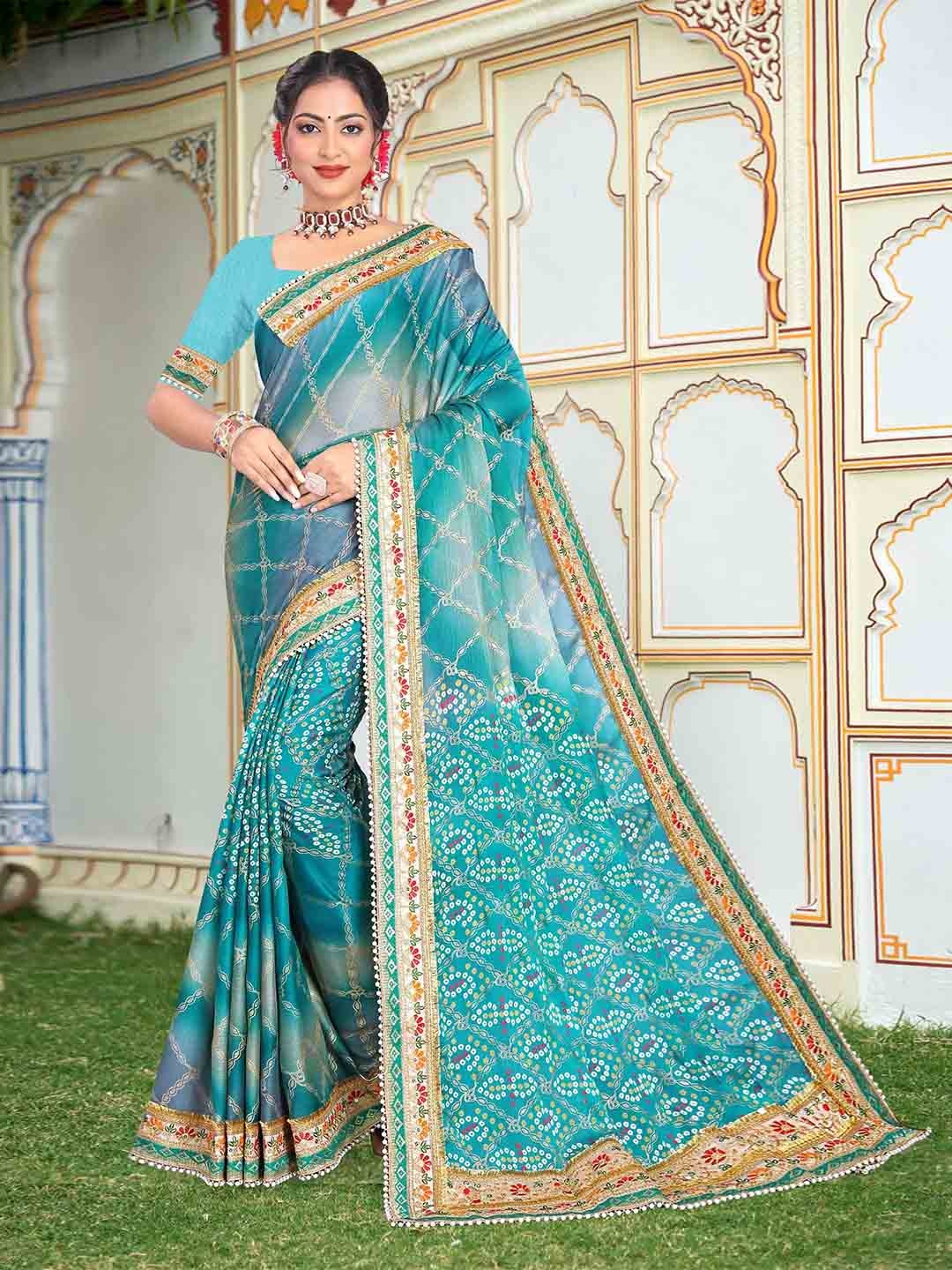 

DIVASTRI Bandhani Poly Chiffon Bandhani Saree, Blue