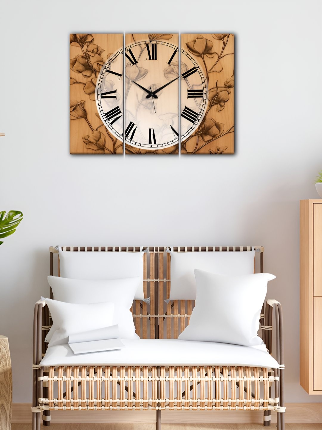 

OLIVE TREE Brown 3 Pieces Analogue Printed Wooden Vintage Rectangular Wall Clock