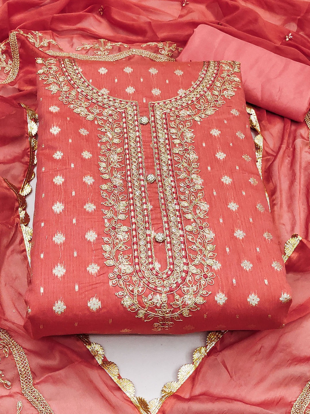 

SAINOOR Woven Design Semi-Stitched Dress Material, Peach