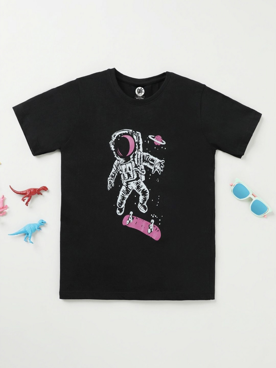 

YK Boys Graphic Printed Round Neck Cotton T-shirt, Black
