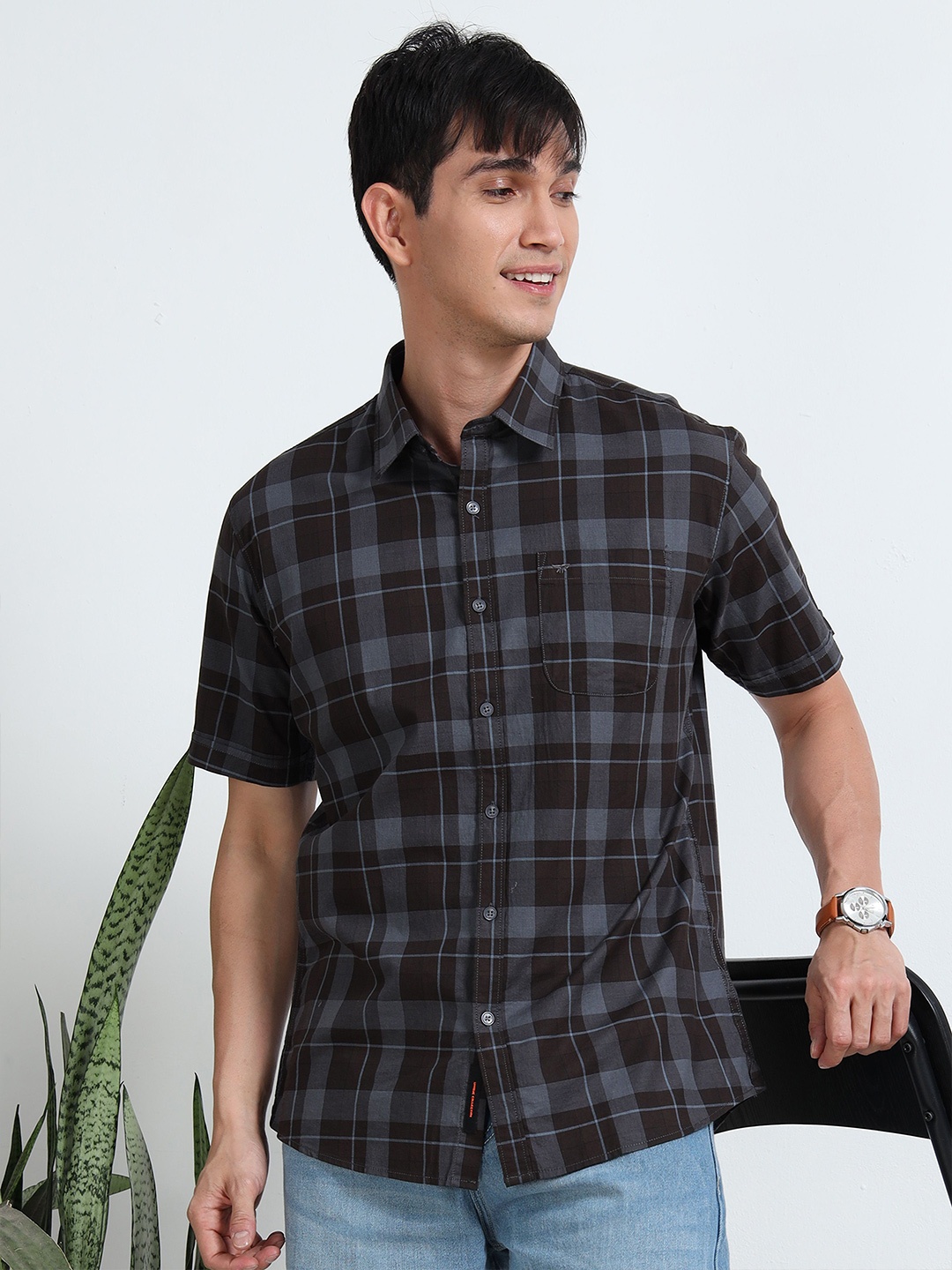 

RIGS AND RAGS Men Classic Tartan Checks Opaque Checked Casual Shirt, Brown