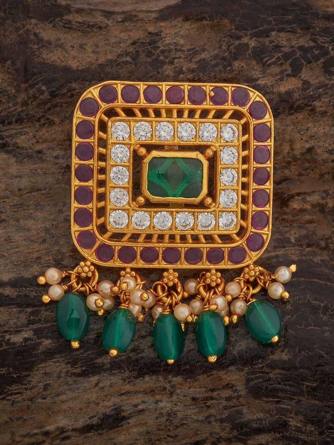 

Kushal's Fashion Jewellery 92.5 Silver Gold-Plated CZ-Studded & Beaded Square Pendant