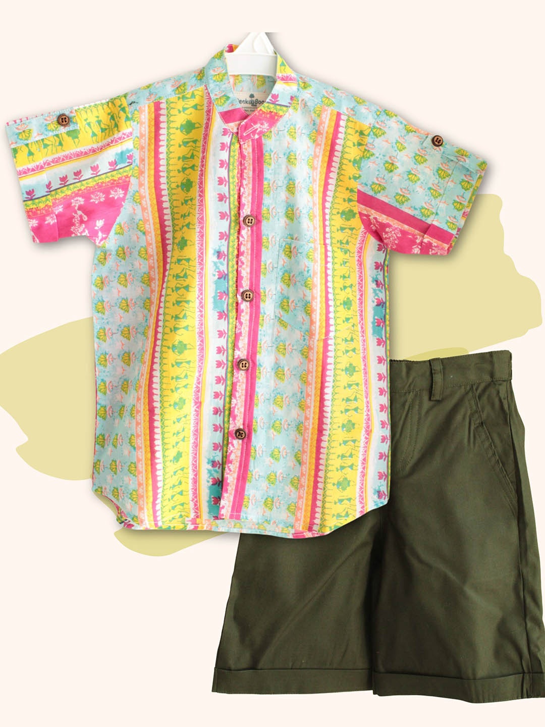 

Peekaaboo Boys Printed Pure Cotton Shirt with Shorts, Blue