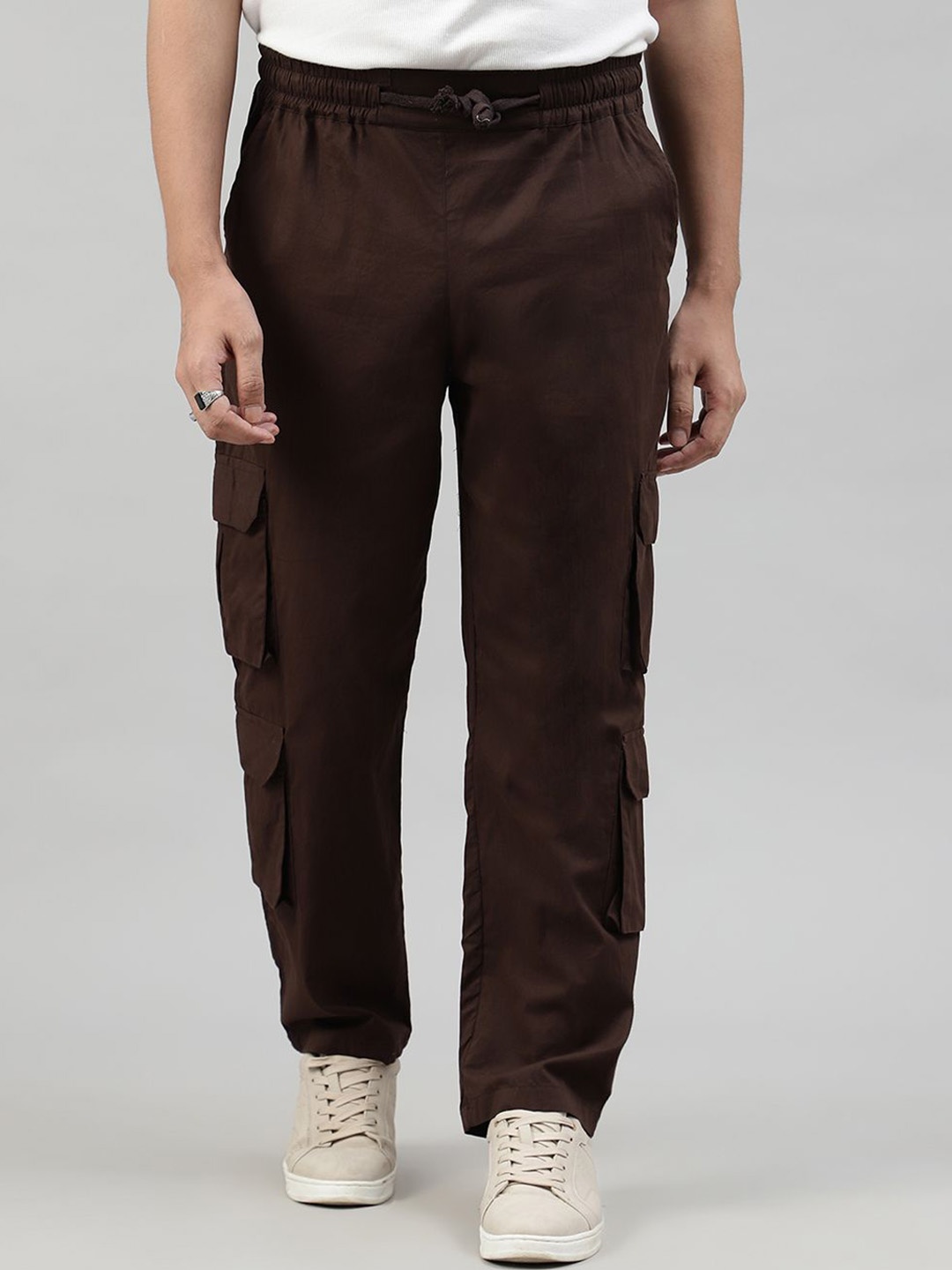 

DRIPCULT Men Relaxed Fit Cotton Cargo Track Pants, Coffee brown